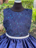 Navy Blue Flower Girl Junior Bridesmaid Dresses Satin Sequin Girls Formal Princess Gown Party Dress