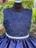 Navy Blue Flower Girl Junior Bridesmaid Dresses Satin Sequin Girls Formal Princess Gown Party Dress