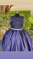 Navy Blue Flower Girl Junior Bridesmaid Dresses Satin Sequin Girls Formal Princess Gown Party Dress
