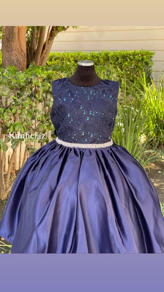Navy Blue Flower Girl Junior Bridesmaid Dresses Satin Sequin Girls Formal Princess Gown Party Dress