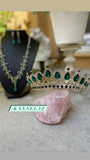 Luxury Crown-Tiara Gold Green Jewelry Set