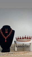 Luxury Crown-Tiara 💎 Red Jewelry Set