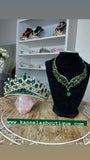 Luxury Emerald Green Crown - Tiara Jewelry Set