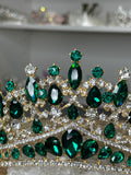 Luxury Emerald Green Crown - Tiara Jewelry Set
