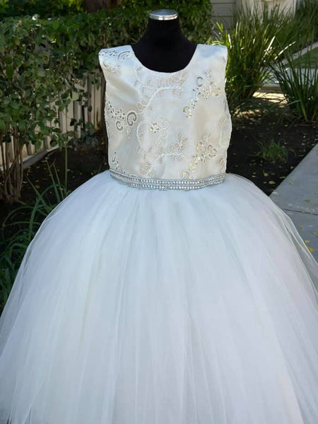 Flower Girl Dress with Tulle and Ribbon Waist